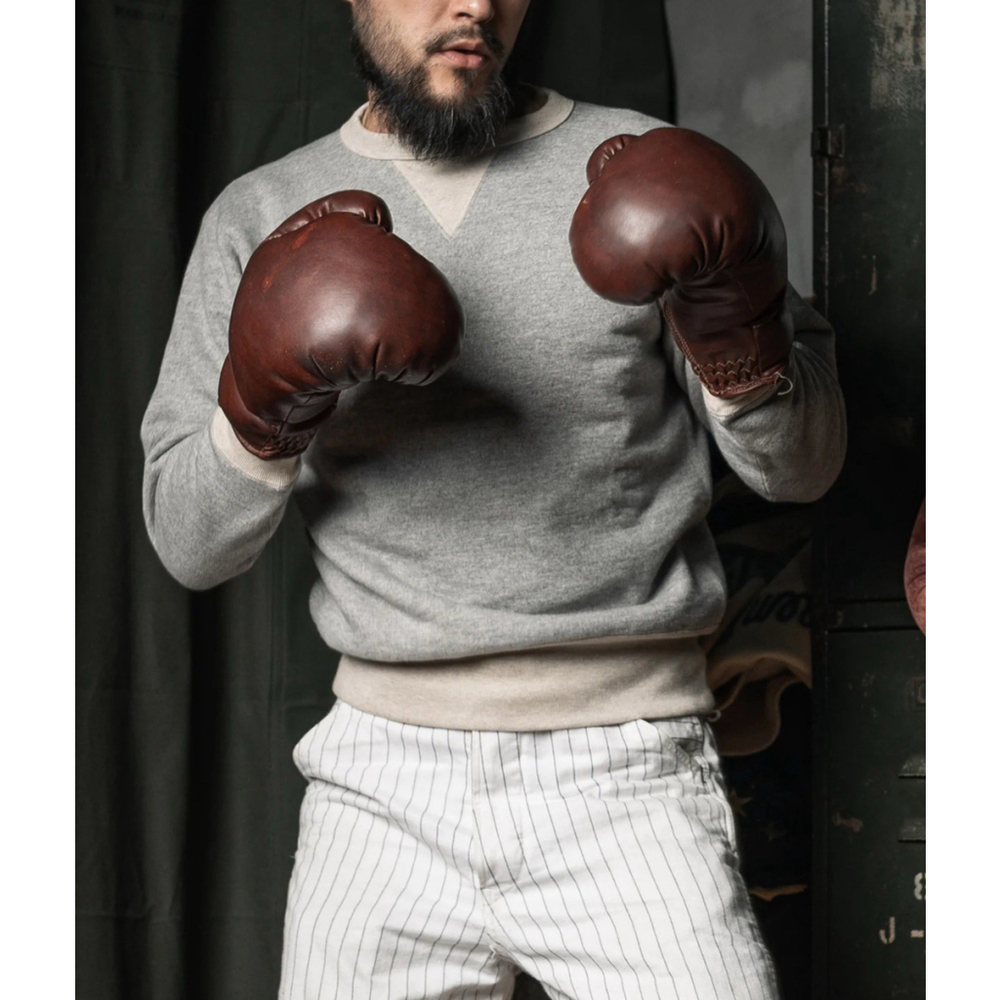 Bronson 1930's V-Neck Insert Boxing Sweatshirt Heather Grey Winter Mens Pullover